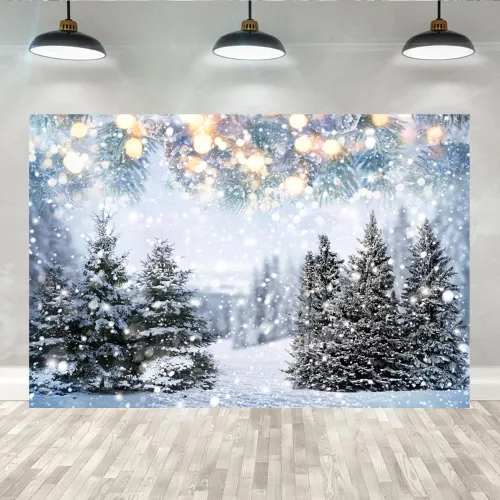 Lofaris Telón de fondo de país de las maravillas de invierno, bosque blanco de Navidad, copos de nieve, fondo de fotografía para niños, recién