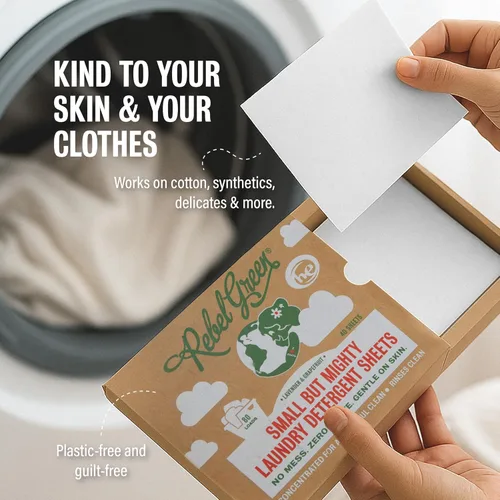Miniatura 3 de Rebel Green Hojas de detergente para ropa pequeñas pero poderosas, solución de lavandería cero residuos, 32 hojas de lavadora premedidas para 64