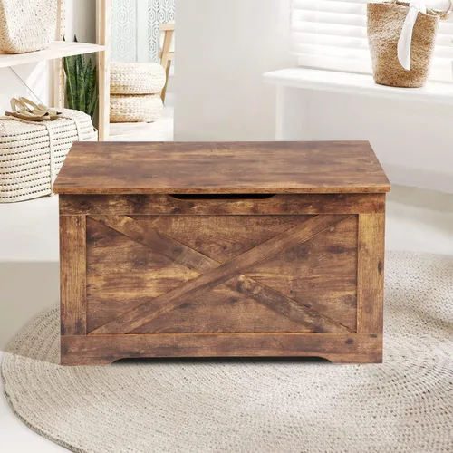 Miniatura 8 de Timberer Baúl de almacenamiento, banco de almacenamiento de madera, banco de zapatos de entrada con 2 bisagras de seguridad, baúl de almacenamiento