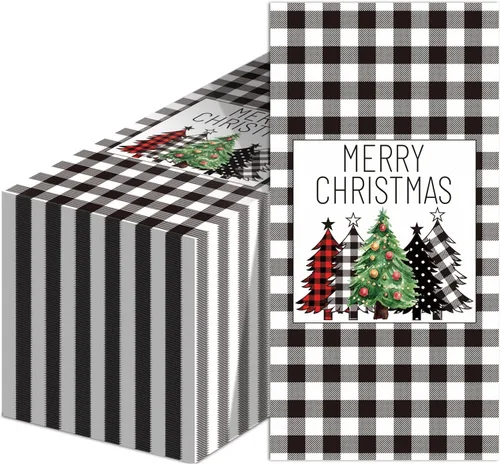 Miniatura 8 de Servilletas de Navidad de búfalo blanco y negro, servilletas de papel desechables para decoración de mesa de vacaciones (paquete de 50)