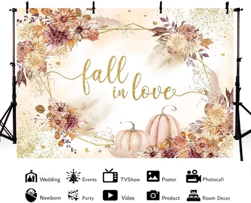 Miniatura 2 de MEHOFOND Telón de fondo de calabaza de 8 x 6 pies, diseño bohemio floral para parejas, fotografía de boda, fondo para mujer, despedida de soltera