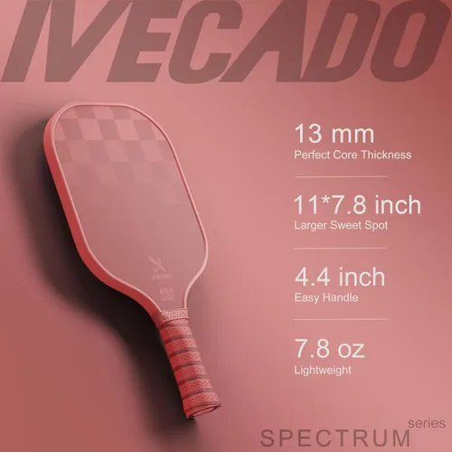 Miniatura 2 de Paleta de pickleball de fibra de carbono aprobada por USAPA - Raquetas de bola de pepinillo con núcleo de panal más gruesas, regalo con cubierta Rojo