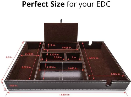 Miniatura 4 de ULTRAY Organizador de mesita de noche, bandeja de valet para hombres y mujeres, bandeja EDC, cómoda de piel sintética, color marrón oscuro, 6