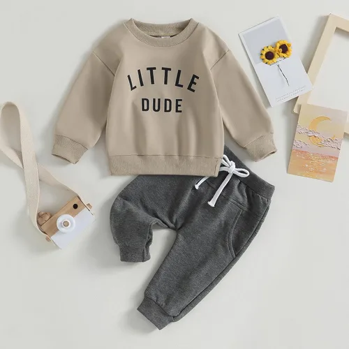 Miniatura 94 de Conjunto de 2 piezas de sudadera de manga larga con cuello redondo y pantalones casuales para bebés y niños pequeños