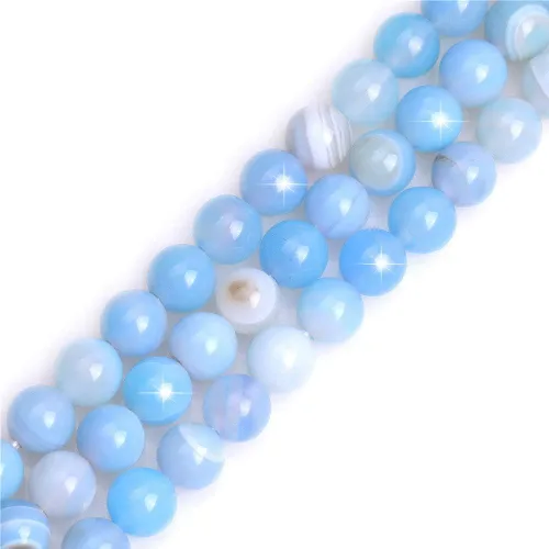 GEM-Inside - Cuentas redondas de ágata de ónix azul claro natural de 0.394 pulgadas (0.394 in) con agujero grande para hacer joyas, suministros de
