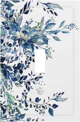 Miniatura 20 de Cubiertas de Salida Triple Basculante con Hojas de Plantas de Eucalipto Azul en Acuarela Floral, Placa Frontal Decorativa de 3 Posiciones, Cubierta