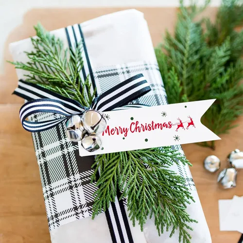 Miniatura 9 de G2PLUS Pequeñas etiquetas de Feliz Navidad – 100 etiquetas de regalo de Navidad de ciervos, etiqueta de regalo de papel blanco de 2.8 x 0.8 pulgadas