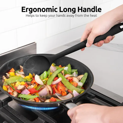 Miniatura 5 de U-Taste - Cuchara de silicona resistente al calor de 600ºF: cuchara de cocina sólida de 13.3 pulgadas, utensilio de goma antiadherente de grado Negro