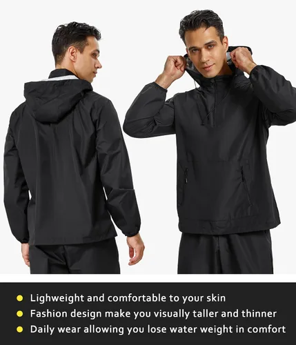 Miniatura 5 de Junlan - Chaqueta de sauna para hombre, chaqueta de sudor con cremallera, sudadera para entrenamiento, traje de sauna
