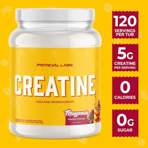 Miniatura 4 de Primeval Labs Clean Creatine Monohydrate Powder Polvo saborizado para fuerza muscular y recuperación Sabores latinos Aqua Fresca Suplemento