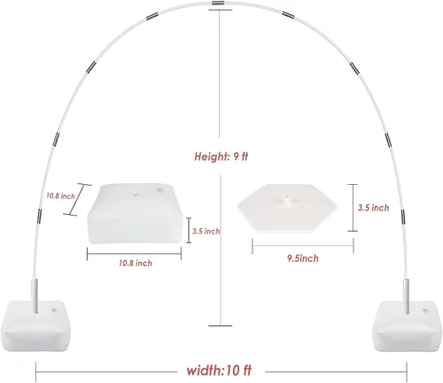 Miniatura 3 de Kit de arco de globos con base de 9 pies de altura y 10 pies de ancho, soporte de arco de globos ajustable con bombas, base rellenable de agua
