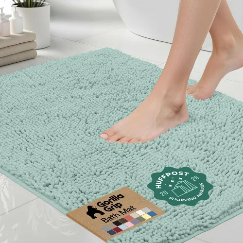 Miniatura 46 de Gorilla Grip - Tapete de baño afelpado, absorbente, peludo, de felpilla, para base de inodoro cuadrada, reverso de goma, suave, de microfibra, claro