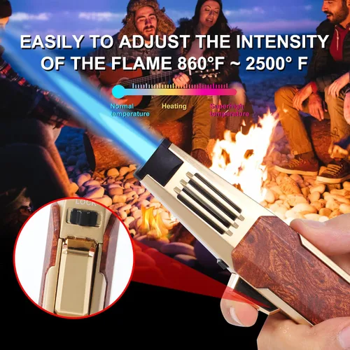 Miniatura 6 de Encendedor de butano, soplete de soldadura, llama súper larga, soplete de cocina recargable, resistente al viento, llama ajustable, soplete solar