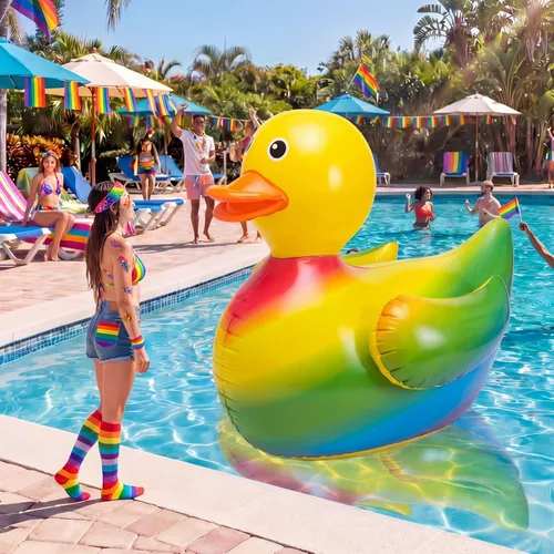 Miniatura 11 de Hungdao 2 piezas de pato inflable gigante de 5 pies, enorme pato de goma, flotador inflable grande para piscina para adultos, verano, playa, Bonito