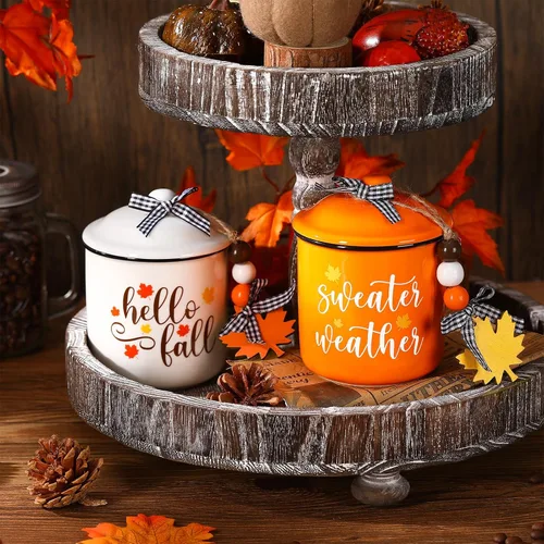 Miniatura 2 de Tanlade Tazas de café de otoño de Acción de Gracias, tazas blancas y naranjas con tapa, taza de cerámica con lazo a cuadros de búfalo y cuentas