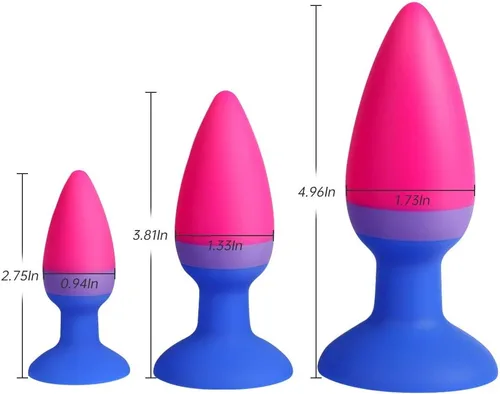 Miniatura 4 de FST Juego de 3 tapones anales de silicona para entrenamiento anal, con potente ventosa, juguete sexual anal para principiantes