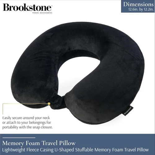 Miniatura 2 de Brookstone Almohada de viaje para el cuello - Funda de forro polar ligera en forma de U rellenable con espuma viscoelástica para viajes y soporte
