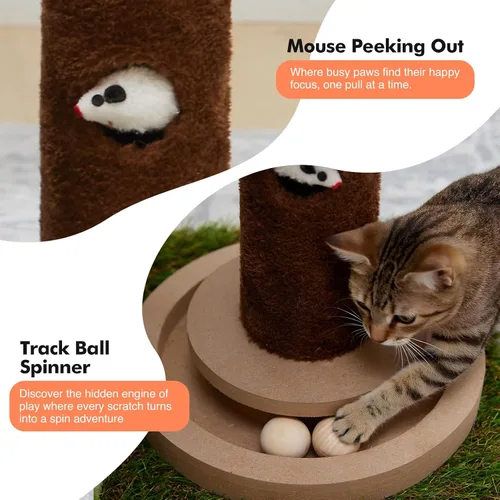 Miniatura 5 de Woochpet Árbol pequeño para gatos con poste rascador y pista de bolas, torre verde para gatos con hojas realistas para gatitos y gatos pequeños
