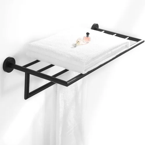 Miniatura 4 de Toalleros para baño, toallero negro mate, soporte para toallas de baño montado en la pared, barra de toalla de estilo hotel moderno de 26 pulgadas