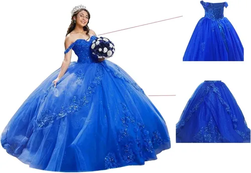 Miniatura 7 de Mauuwy Elegantes vestidos de quinceañera de tul con tirantes delgados, vestido de baile largo con apliques de encaje para mujer, Y86