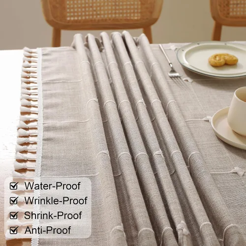 Miniatura 4 de JIALE Mantel para mesa rectangular, 120 pulgadas marrón y 120 pulgadas, manteles de color marrón a cuadros marrón a rayas marrones de lino