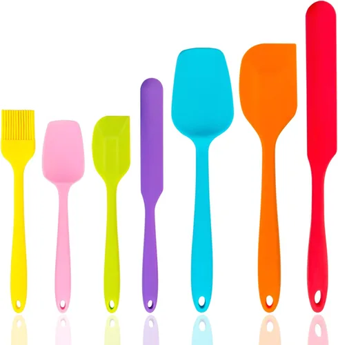 P&P CHEF - Juego de 7 espátulas de silicona resistentes al calor, juego de utensilios de cocina para cocina antiadherente, mezcla de hornear, diseño