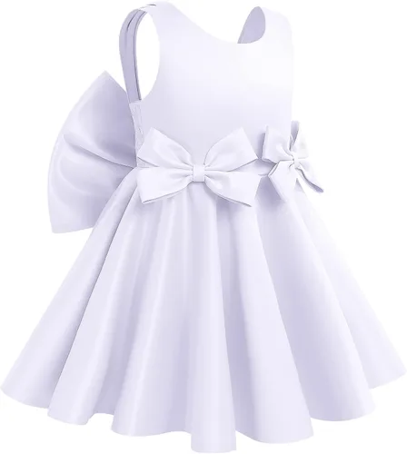 Miniatura 3 de IDOPIP Flower Girl Bowknot Tutu Dress for Toddler Baby Wedding First Communion Birthday Party Pageant Baptism Dresses
