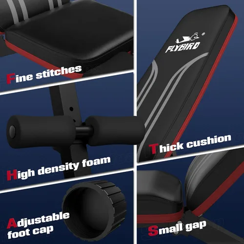 Miniatura 5 de FLYBIRD Banco de pesas plegable con bandas de resistencia, 8 respaldos de ajuste rápido FID para entrenamiento de cuerpo completo en casa, fácil