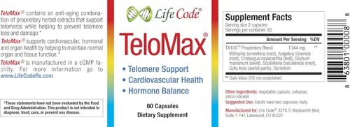 Miniatura 2 de Life Code TeloMax - Suplemento para telómeros promueve una función celular saludable