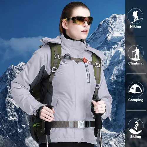 Miniatura 18 de CAMEL CROWN - Chamarra de esquí para mujer, impermeable, con capucha desmontable, rompevientos, forro polar, parka para lluvia