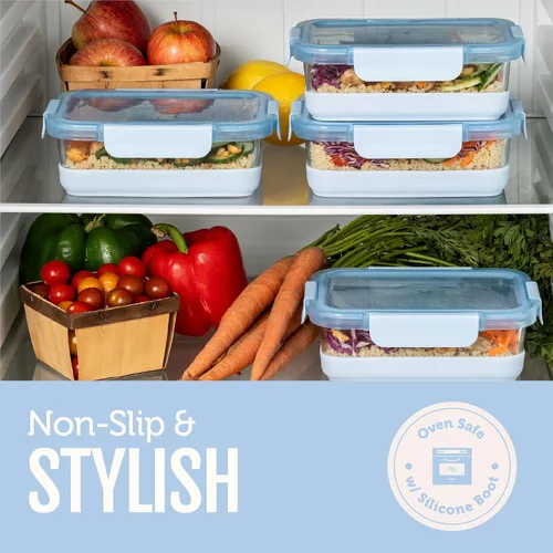 Miniatura 6 de Ello Duraglass 3.4 tazas Juego de preparación de comidas 10 piezas, juego de 5 paquetes - Envase de almacenamiento de alimentos de vidrio con tapa