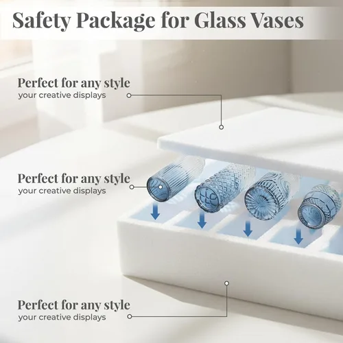 Miniatura 4 de Paquete de 12 jarrones de flores azules BEAHOT para decoración de boda, jarrón de cristal para decoración de mesa, jarrón pequeño para el hogar, día