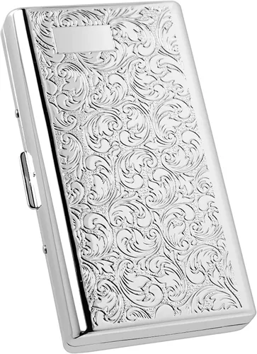 Miniatura 8 de Goshentech Estuche vintage, capacidad de 14, metal plateado metálico negro brillante, doble cara, caja de tarjeta bancaria, caja de efectivo