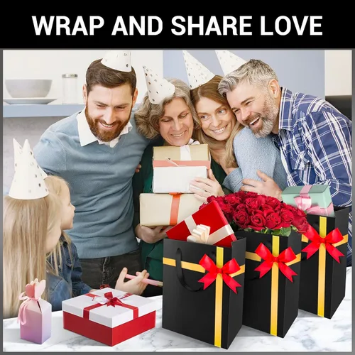 Miniatura 6 de EUSOAR Bolsas de compras para boutique, 20 piezas de 7.8 x 3.9 x 11 pulgadas, bolsas de regalo de papel kraft negro medianas resistentes con asa