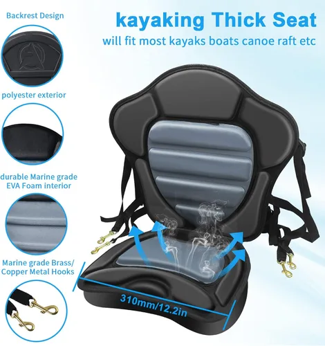 Miniatura 2 de Asiento de kayak acolchado de lujo para barco de pesca, asiento de canoa sentado en la parte superior, cómodo soporte de respaldo universal