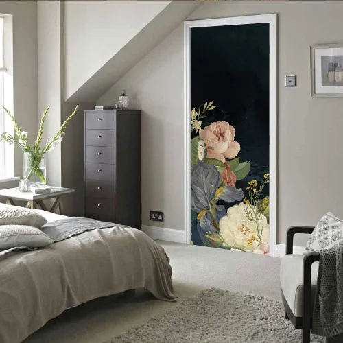 Miniatura 20 de Calcomanías 3D para puerta, murales para despegar y pegar, diseño de flores, papel tapiz para puerta, calcomanías autoadhesivas extraíbles de PVC