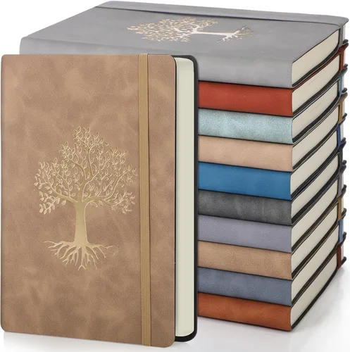 Miniatura 8 de Dispowreath Paquete de 10 cuadernos rayados de cuero A5 de tapa dura para escribir, 200 páginas, 10 colores, bloc de notas para viajes, trabajo