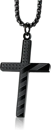 Wolentty Collar con cruz de bandera estadounidense de acero inoxidable grabado religioso filipenses 413 joyería con colgante para hombre color negro