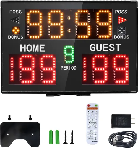 Marcador digital de baloncesto con control remoto, marcador electrónico de mesa portátil alimentado por batería con zumbador de 75 dB, temporizador