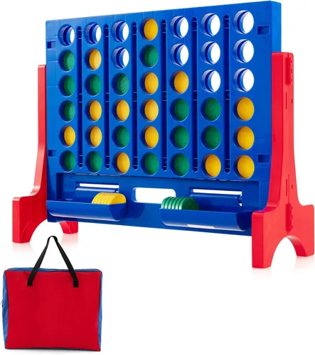 COSTWAY - Juego gigante de 4 en línea con bolsa de transporte de almacenamiento, juego Jumbo de 4 en fila con ajedrez, deslizador de liberación