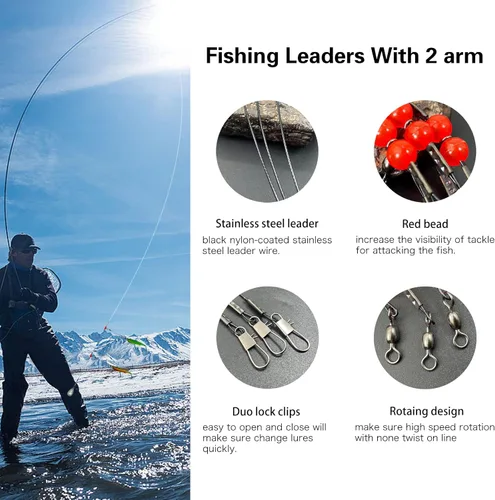 Miniatura 3 de YOTO Líderes de pesca, aparejo de aparejos de acero inoxidable con señuelo de aparejos giratorios a presión, líder de alambre de agua salada, líder