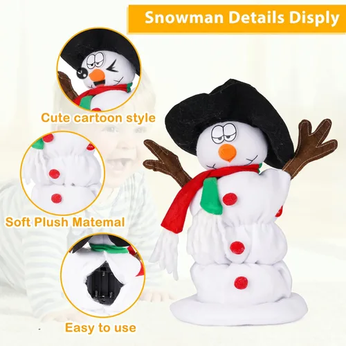 Miniatura 3 de Muñeco de nieve navideño bailando Papá Noel cantando y bailando, juguetes de peluche animados, 6 canciones navideñas en inglés
