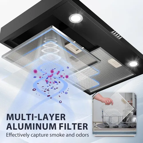 Miniatura 5 de Campana extractora de 30 pulgadas para debajo del gabinete, campana extractora de cocina convertible con conducto/sin conducto, ventilación ultra