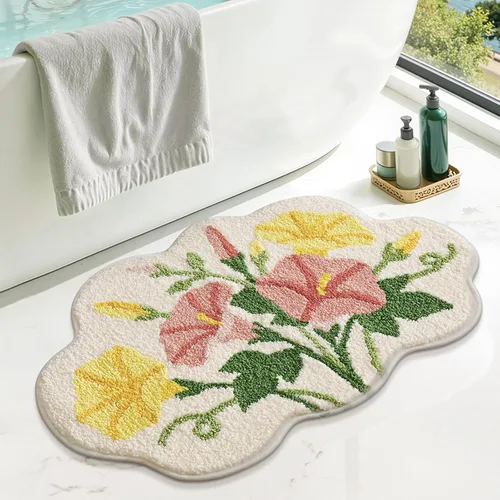 Miniatura 10 de Floral Pansy Bath Mat, Soft Non-Slip Plush Bathroom Rug with Colorful Flower Pattern, Ultra Absorbent Microfiber Shaggy Bath Rug, Machine Washable