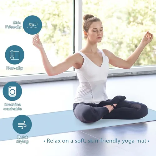 Miniatura 5 de Peryiter Pack de 2 toallas de yoga caliente de 72 x 24" con puntos de agarre, toallas de fibra adhesiva antideslizantes para yoga caliente, cubierta