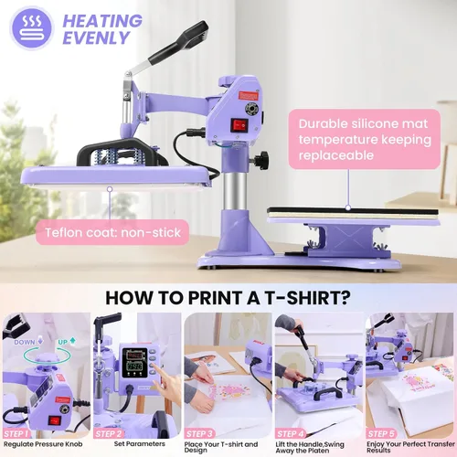 Miniatura 3 de AKEYDIY - Máquina de prensa de calor actualizada 5 en 1 Combo, máquina de prensa de camisa digital multifunción para camisetas de 12 x 15 pulgadas.