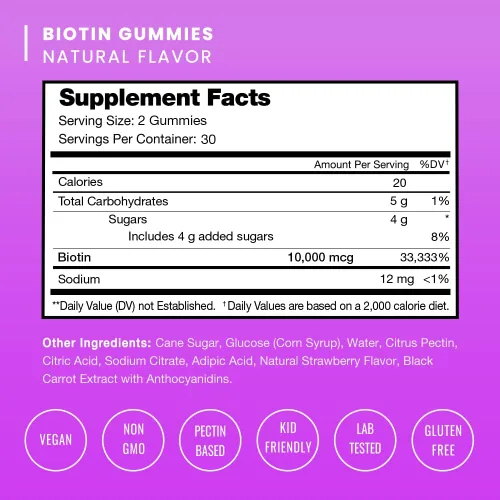 Miniatura 3 de NutraChamps Gomitas de Biotina 10000mcg [Alta Potencia] para Cabello Saludable, Piel y Uñas, Vitaminas para Mujeres, Hombres y Niños - 5000mcg