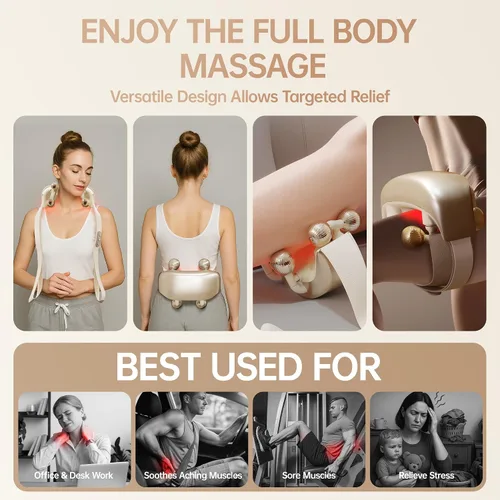 Miniatura 8 de Masajeador de cuello para aliviar el dolor de tejido profundo, masajeador de espalda Shiatsu inalámbrico con calor, almohada eléctrica de masaje