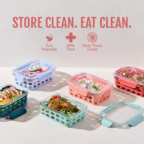 Miniatura 2 de Ello Duraglass - Juego de 10 piezas para preparación de comidas de 3.4 tazas, juego de 5 paquetes - Envase de vidrio para almacenamiento de Melon