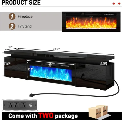 Miniatura 3 de St.Mandyu Soporte de TV con chimenea para TV de 80 pulgadas, soporte de TV LED de 71 pulgadas con chimenea eléctrica de 40 pulgadas y toma